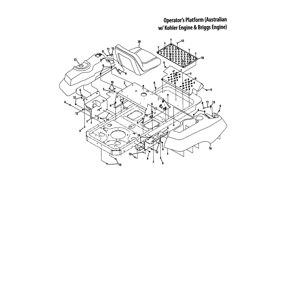 Operator's Platform 3 Diagram and Parts List for RZTSERIES  Cub Cadet Lawn Tractor